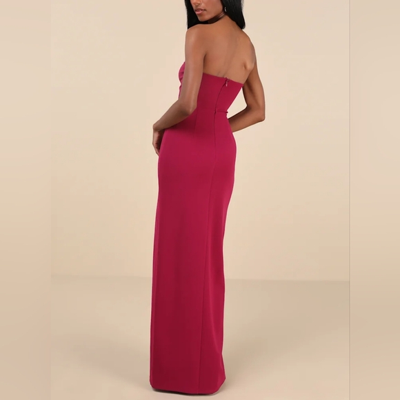 NWT Lulus Sensational Beauty Dark Pink Strapless Maxi Dress High Slit Medium - Picture 9 of 13